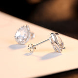 Pave Setting Pear Shape Stud Earrings 925 Sterling Silver Clear Cubic Zirconia Jewelry