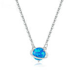 925 Sterling Silver Charming Blue Planet Pendant Necklace Fashion Jewelry For Gift