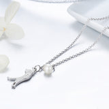 S925 Sterling Silver Playful Kitten Pendant Necklace White Gold Plated Shell Pearl Necklace