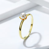 S925 Sterling Silver Pearl Ring Yellow Gold Plated Ring