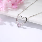 925 Sterling Silver Romantic Heart Chain Pink Stone Necklace For Women Jewelry Valentine's Day Gifts