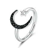 925 Sterling Silver Mysterious Star & Moon Finger Rings for Girlfriend Adjustable Fashion Jewelry