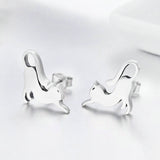 Genuine 100% 925 Sterling Silver Cute Cat Pussy Tail Small Stud Earrings for Women Sterling Silver Jewelry