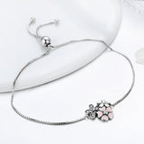 S925 Sterling Silver Oxidized Drop Zircon Daisy and Cherry Blossom Bracelet
