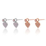 Korean Version Of S925 Micro-Set Pink Diamond Love Earrings Small And Delicate Heart-Shaped Earrings Wholesale