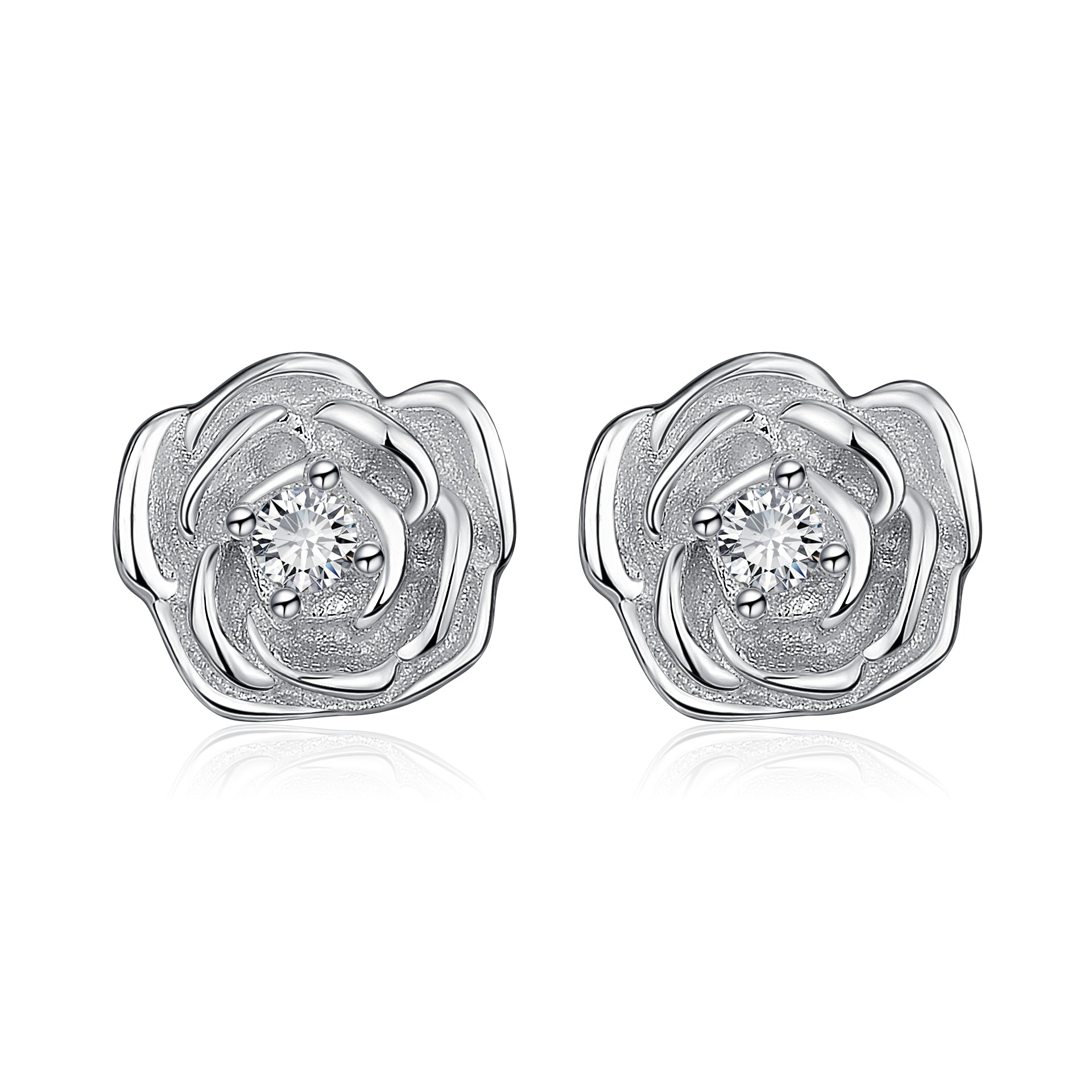 Flower Zirconia Rose Earrings Stud Jewelry Shinning Light Weight Earring