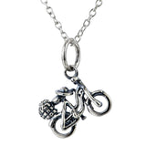 Motorcycle Rider Necklace Black Retro Oxidized Necklace Sterling Silver