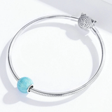 925 Sterling Silver Light Blue Round Ball Beads for Women Jewelry Charm Fit Original Bracelet