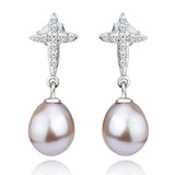 wedding engagement rhodium plated pearl mounting earrings for gift