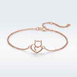 S925 sterling silver rose gold plated cute cat bracelet