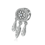 Dreamcatcher Feather zircon  beads charms  S925 Sterling Silver Beads Accessories Bracelet Jewelry Accessories