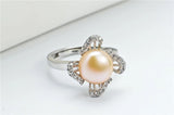 Elegant & Beautiful Pearl Flower Rings Crystal Pave Opening Rings