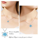 Frozen Snowflake Necklace Rotatable Women Six-Petal Pendant Necklace Platinum Plated 925 Sterling Silver Snowflake Necklace with Shiny Blue and White Cubic Zirconia