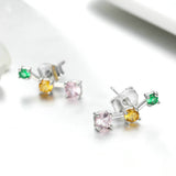 Spring Collection 925 Sterling Silver Colorful Square Zircon Exquisite Stud Earrings for Women Fashion Jewelry