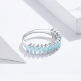 S925 Sterling Silver Blue Youth Ring White Gold Plated Frosted Glass Stone Ring