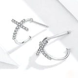 925 Sterling Silver Hoop Earrings for Women Half Hoops Cross Fashion Jewelry Brincos Wedding Statement Jewelry