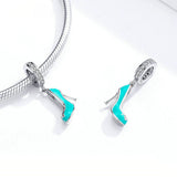 925 Sterling Silver Enamel Blue High Heels Dangles Charm Fit Original Snake Bracelet Or Necklace Fine Jewelry