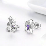 Genuine 925 Sterling Silver Orchid Flower Clear CZ Zircon Stud Earrings for Women Engagement Jewelry Gift