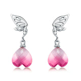 Hope Wings Pink Crystal Heart Drop Earrings