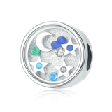 Silver Luminous Moon And Star Round Beads Charms