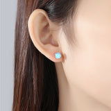 Lab Opal 925 Sterling Silver Stud Earrings With Clear AAA Cubic Zircon