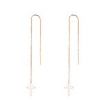 18K Gold Fashion Personality Earrings Cross Dangle Drop Ear Line Ladies Jewelry