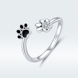 S925 sterling silver cute pet imprint ring zirconia ring animal paw print zircon ring