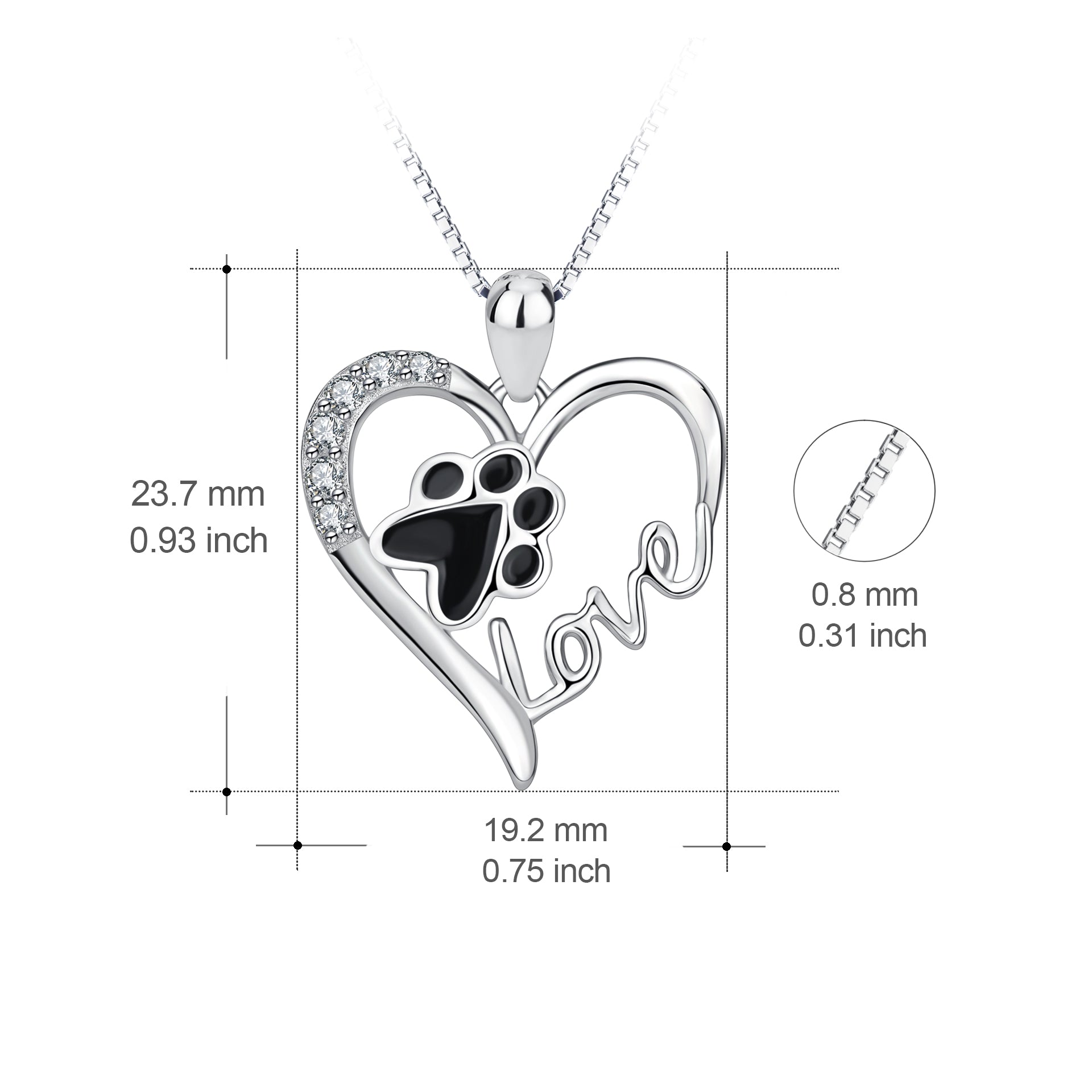 Animal Friend Necklace Black Dog Cat Claw Print Heart Shape Necklace