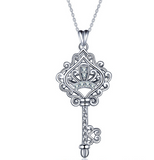 S925 sterling silver crown key zircon necklace pendant Europe and America wild necklace accessories