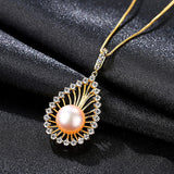 Walnut  Heart Shaped Crystal Zircon  Nature Freshwater Pearl Pendant S925 Sterling Silver Necklace