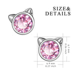 925 Sterling Silver Pink Zircon Cat Ear Christmas Gift Jewelry Animal Earrings For Women
