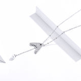 S925 Sterling Silver Shark Pendant Necklace White Gold Plated Zircon Necklace