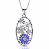 Oval Blue Flower Crystal Pendants & Necklaces 