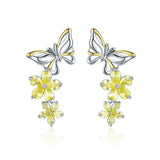Dancing Butterfly & Yellow Crystal Zircon earring
