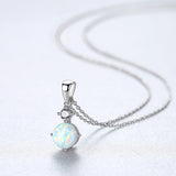 Round Opal cubic Zircon Pendant Sterling Silver Necklace for women