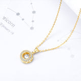18K Gold Fashion Female Round Halo Pendant Necklace Korean Women's Jewelry
