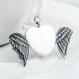 Antique Wing Jewelry Oxidized Angel Wing Heart Photo Locket Pendant Necklace