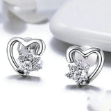 Fashion 925 Sterling Silver Classic Heart Clear Cubic Zircon Stud Earrings for Women Sterling Silver Jewelry