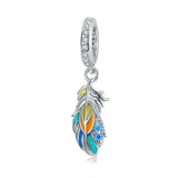 925 Sterling Silver Beautiful and Colorful Feather Beads Charm For Bracelet  Fashion Jewelry For Women