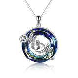 Silver Mom Necklace with Blue Crystal Jewelry