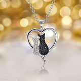 S925 Sterling Silver Creative Full Diamond Couple Cat Necklace Female Pendant Jewelry Cross-Border Exclusive