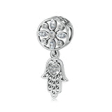 Fatima Hand Zircon beads charms  S925 Sterling Silver Beads Small Palm Bracelet Accessories Jewelry