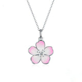 Spring Pink Enamel Flower Pendant Necklace 