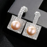 Freshwater Pearl Dangle Earrings 925 Sterling Silver Micro Pave Setting Cubic Zircon Jewelry