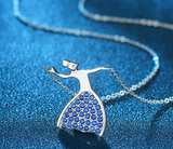 Dancing Girl cubic Zircon blue birthstone  Necklace Pendant S925 Sterling Silver for Valentine's Day Gift