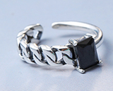 925 Sterling Silver Ring Open Sapphire Ring Black Crystal Retro Thai Silver