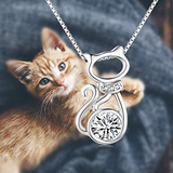 Sterling Silver Cat Pendant Necklace with Swarovski Birthstone Crystal，Cute Jewelry Gifts for Cat Lovers