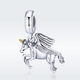 S925 Sterling Silver Oxide Gold  Plated Unicorn Dangle Charms