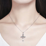 S925 Sterling Silver Rose Cross Necklace Oxidized Zircon Pendant Necklace
