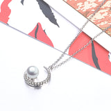 Pearl Moon Necklace Full Cubic Zirconia Moon Silver Women Necklace